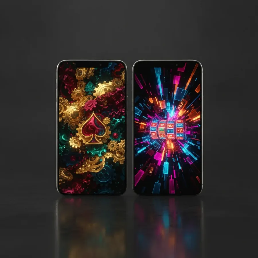 Zwei Smartphones mit farbiger Spielgrafik nebeneinander